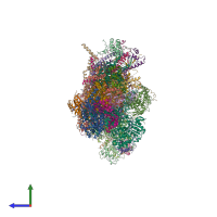 PDB entry 7zmb coloured by chain, side view.