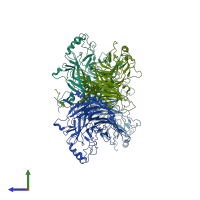 PDB entry 7zny coloured by chain, side view.