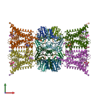 PDB entry 7zp9 coloured by chain, front view.