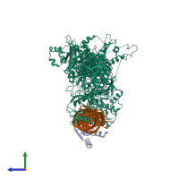 PDB entry 7zpj coloured by chain, side view.