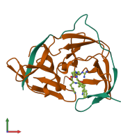 PDB entry 7zq1 coloured by chain, front view.