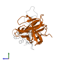 Serine protease NS3 in PDB entry 7zq1, assembly 1, side view.