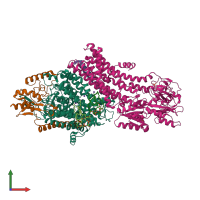 PDB entry 7zre coloured by chain, front view.