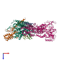 PDB entry 7zre coloured by chain, top view.
