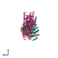 PDB entry 7zrk coloured by chain, side view.