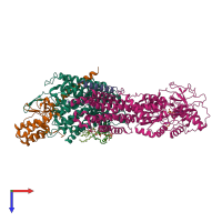 PDB entry 7zrk coloured by chain, top view.