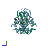 PDB entry 7zs4 coloured by chain, side view.