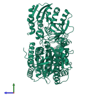 Purine nucleoside phosphorylase in PDB entry 7zsq, assembly 1, side view.