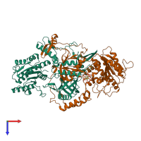 PDB entry 7zt6 coloured by chain, top view.