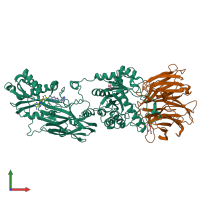 PDB entry 7zuq coloured by chain, front view.