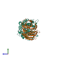 PDB entry 7zuq coloured by chain, side view.