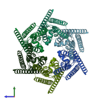 PDB entry 7zxq coloured by chain, side view.
