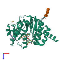 PDB entry 7zxw coloured by chain, top view.