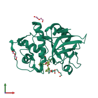 Monomeric assembly 3 of PDB entry 8a4x coloured by chemically distinct molecules, front view.