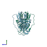 PDB entry 8ag3 coloured by chain, side view.