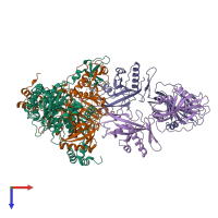 PDB entry 8ag5 coloured by chain, top view.