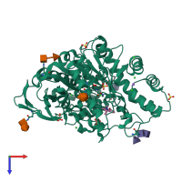 Monomeric assembly 1 of PDB entry 8ai7 coloured by chemically distinct molecules, top view.