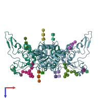 PDB entry 8aic coloured by chain, top view.