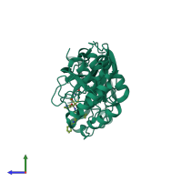 PDB entry 8aj1 coloured by chain, side view.