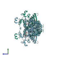 PDB entry 8aju coloured by chain, side view.