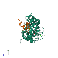 PDB entry 8alh coloured by chain, side view.