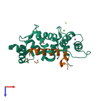 PDB entry 8alh coloured by chain, top view.