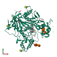 Monomeric assembly 1 of PDB entry 8am1 coloured by chemically distinct molecules, front view.