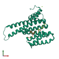 PDB entry 8aq1 coloured by chain, front view.