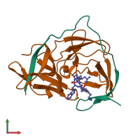 PDB entry 8aqb coloured by chain, front view.