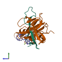 PDB entry 8aqb coloured by chain, side view.