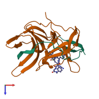 PDB entry 8aqb coloured by chain, top view.