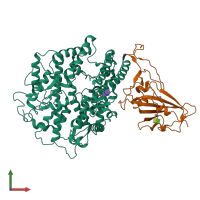 PDB entry 8aqu coloured by chain, front view.