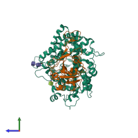 PDB entry 8aqu coloured by chain, side view.
