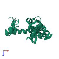 PDB entry 8ar1 coloured by chain, ensemble of 10 models, top view.