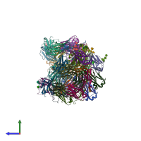 PDB entry 8as0 coloured by chain, side view.