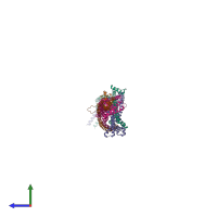 PDB entry 8at2 coloured by chain, side view.