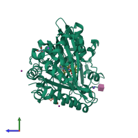 PDB entry 8ate coloured by chain, side view.