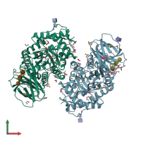 PDB entry 8ax3 coloured by chain, front view.