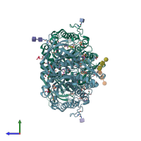 PDB entry 8ax3 coloured by chain, side view.