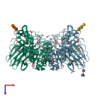 PDB entry 8ax3 coloured by chain, top view.