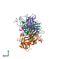 PDB entry 8ay4 coloured by chain, side view.