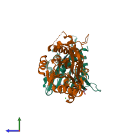 PDB entry 8aya coloured by chain, side view.