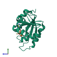 PDB entry 8azn coloured by chain, side view.