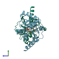PDB entry 8azp coloured by chain, side view.