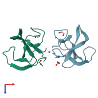 PDB entry 8b2g coloured by chain, top view.