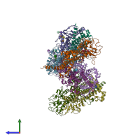 PDB entry 8b3b coloured by chain, side view.