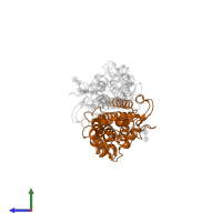 Trypanosome variant surface glycoprotein A-type N-terminal domain-containing protein in PDB entry 8b3b, assembly 2, side view.