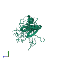 PDB entry 8b7t coloured by chain, ensemble of 20 models, side view.