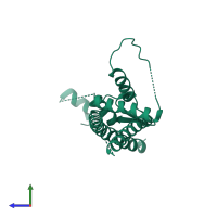 PDB entry 8bcl coloured by chain, side view.