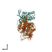 PDB entry 8bea coloured by chain, side view.